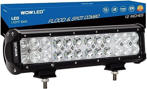 WOWLED 12 Inch 72W LED Light Bar Spot Flood Combo Beam LED Work Lights Bar Lamp Light for Tuck Offroad Driving Lamp Camping Light SUV UTE 4WD 12V 24V DC