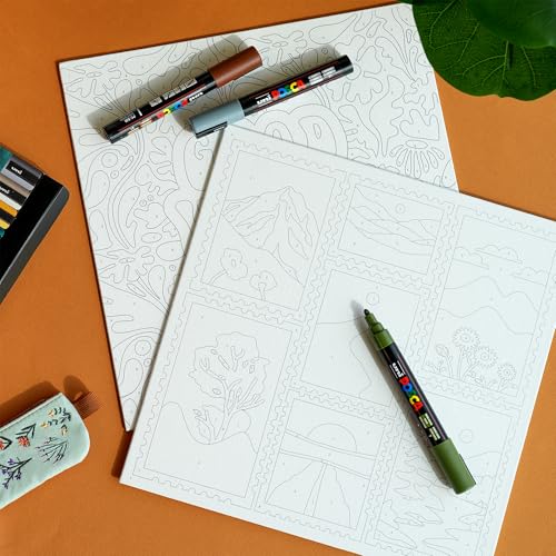 Image of POSCA Canvas Paint by Number Kit, Boho - 8 Acrylic Markers with 2 Pre-Drawn Canvases - Gift Set for Artists, Adults and Kids