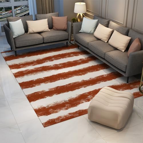 Tapis moderne 120x180 cm abstrait à rayures brunes et blanches chic - 3