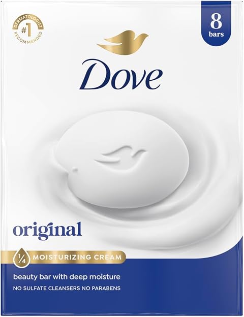 Dove Beauty Bar Soap Original 8 Count for Soft, Smooth Skin, with 1/4 Moisturizing Cream 3.75 oz | Moisturizing beauty bar with ¼ moisturizing cream for soft, smooth skin on face, body and hands
