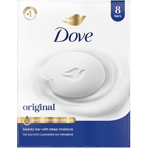 Dove Beauty Bar Soap Original 8 Count for Soft, Smooth Skin, with 1/4 Moisturizing Cream 3.75 oz
