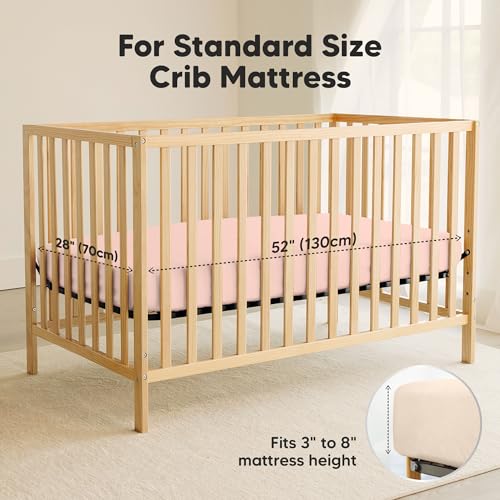 Image of 2-Pack Waterproof Crib Sheets for Boys, Girls, 52x28 Fitted (Cameo) | Organic Cotton Baby Crib Sheets, Toddler Mattress Protector Cover, Washable, Soft & Durable Baby Bedding Essentials
