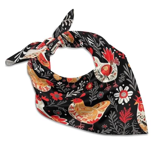 Cute Rooster Chickens Silk Scarf Fashion Satin Head Scarf Lightweight Head Scarves for Neck Silk Scarves for Women Men Boho Hair Wrap Sleeping Kerchief Bandanas Pocket Square 25