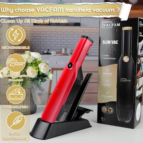 Image of Handheld Vacuum Cordless,Dust Busters Cordless with Storage Dock,15KPA High Power Portable Vacuum Vordless,USB Quick Charge,Mini Vacuum with Multi-Nozzles & Washable Filter,Red