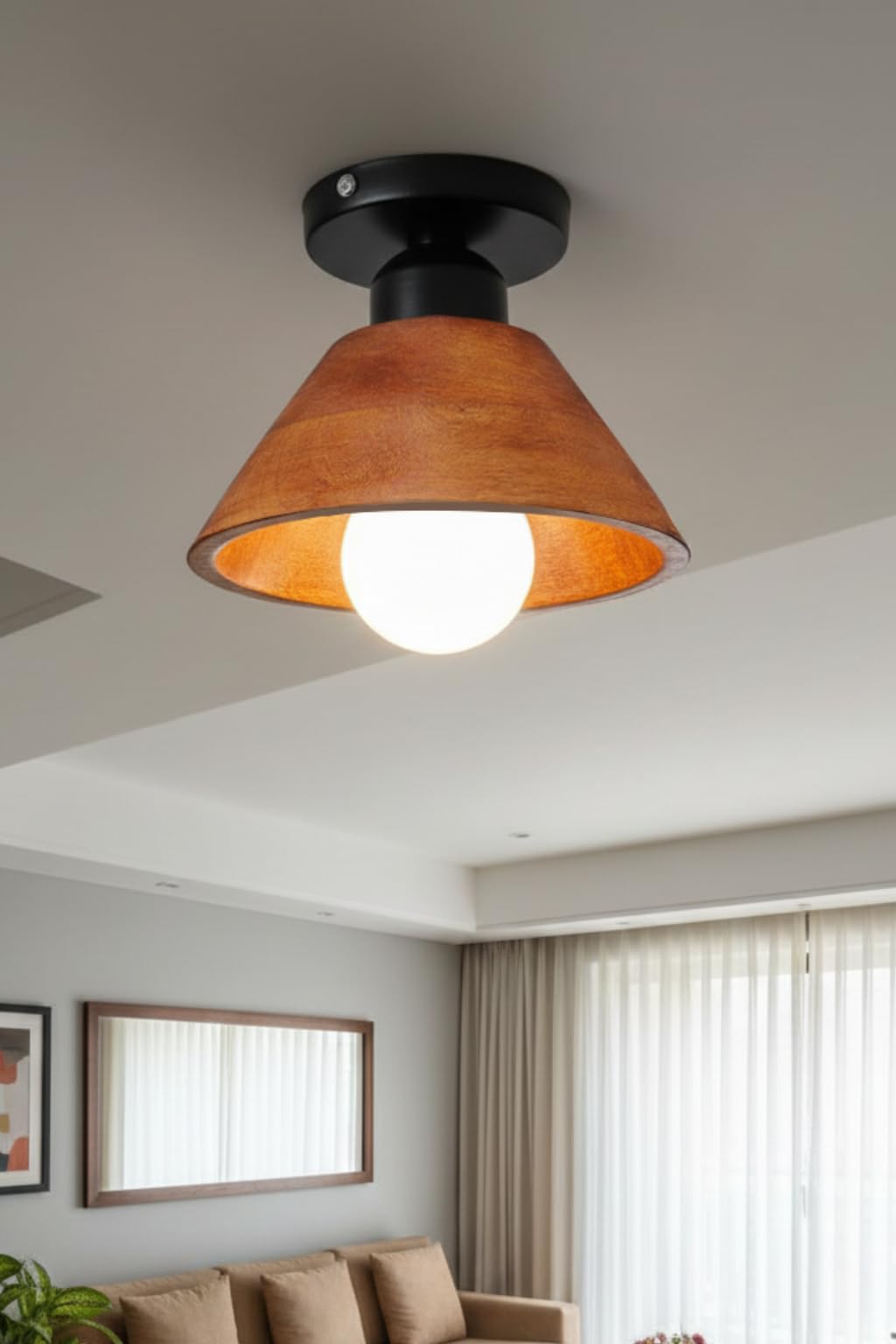 Walnut Wooden Ceiling Light | Solid Wood Semi Flush Mount Ceiling Lamp | Modern Ceiling Light for Living Room, Bedroom, Kitchen & Hall-image-33