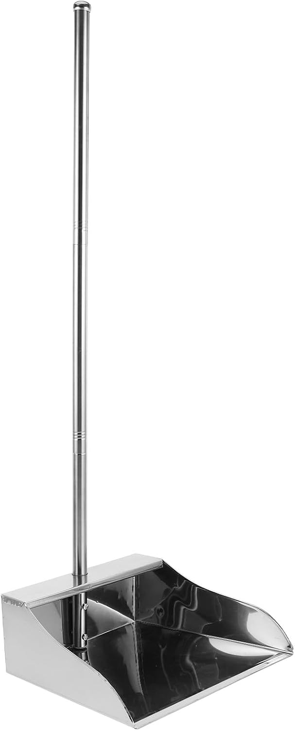 UPKOCH Heavy Duty Stainless Steel Commercial Dustpan with Long Handle, Large Upright Sweeping Dust Pan for Indoor and Outdoor Cleaning