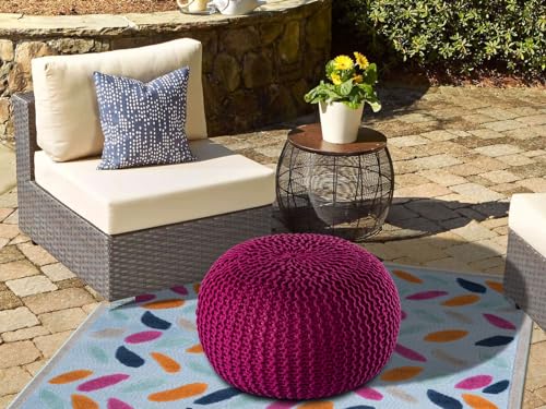 kreatives Wohnen Pouf Premium ø45cm Sitzhocker Strickpouf Innen Terrasse Pool Garten nachhaltig Bordeaux - Amaranth