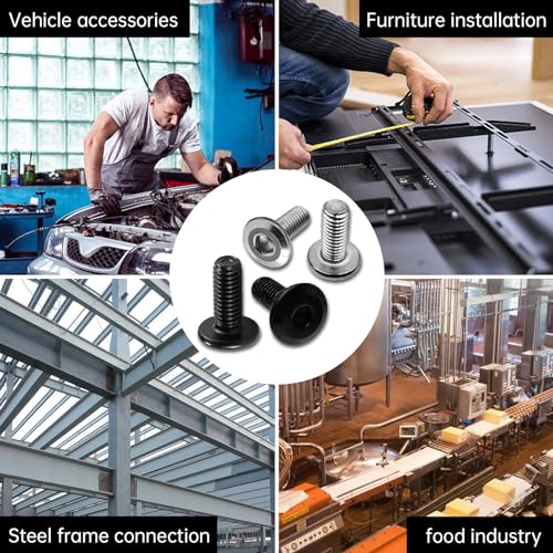 M6 x 35mm 20Pcs Tête plate hexagonale vis de bouchon, vis de tête de chaussettes, 304 Acier inoxydable Surface zinc noir plaqué, filetage complet, pour meubles, bureaux, garages, avec hexagone