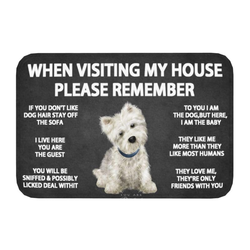 PuseTaer West Highland White Terrier Westie Dogs House Rules Doormat Welcome Mats Outdoor Indoor Entrance Non-Slip Floor Mat Housewarming Gift Dog