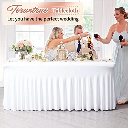 2 Packs 6Ft White Spandex Table Skirts Wrinkle-Resistant Fabric Table Skirt Fitted Stretch Tablecloth Rectangle Stretch Tables Covers Table Cloth With Skirt For Christmas Weddings Banquets Trade Show #TOP5