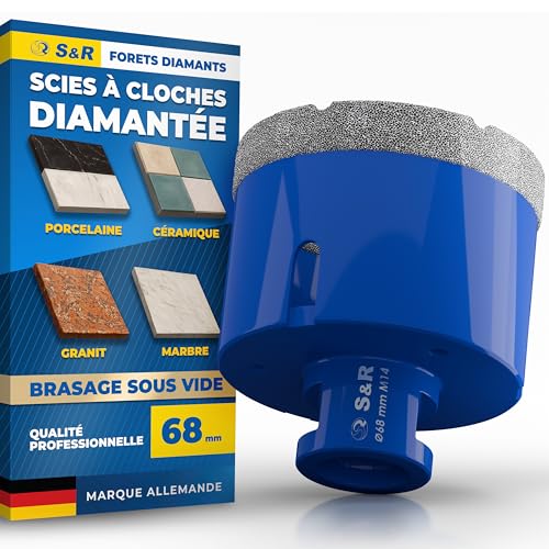 S&R Scie Cloche Carrelage Diamant 68mm M14 – Trépan Diamant Carrelage Meuleuse d’Angle brasé Sous Vide– Foret Diamant Carrelage Mèche pour Grès...