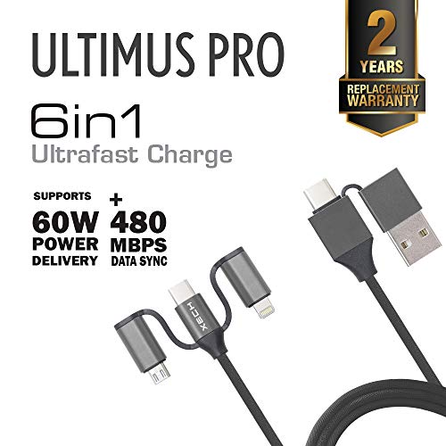 Image of Xech 60W Fast Charging Data Cable Type C to Type-C 3A Charge Ultimus Pro 6 in 1 Multi Pin Type A /TypeC Micro USB Cord for Laptop Smartphones Tablets 1 Meter (Grey)