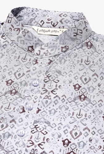 Image of Majestic Man Men's Cotton Regular Fit Casual Mandarin Collar Ethnic Motifs Printed Long Regular Kurta