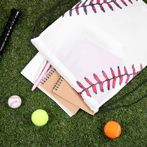 24 Pcs Baseball Drawstring Bags Party Favors - Baseball String Bag for Sports Team Gifts, Gym Backpack & Event Supplies in White (15.8 x 13.4 Inch)4