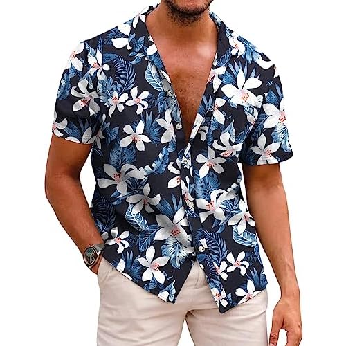 COOFANDY Mens Hawaiian Shirt Flower Shirts Short Sleeve No Iron Casual Beach Summer Shirt Regular Fit Vacation Shirts
