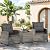 Vongrasig 3 Piece Patio Furniture Set Small Outdoor Wicker Rattan Front Porch Bistro Set Cushioned Patio Chairs Conversation Set with Glass Table for Lawn, Garden, Backyard, Balcony, Poolside (Gray)