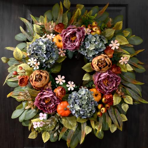 26 Fall Wreaths for Front Door Peony Hydrangea Pumpkins Wreath