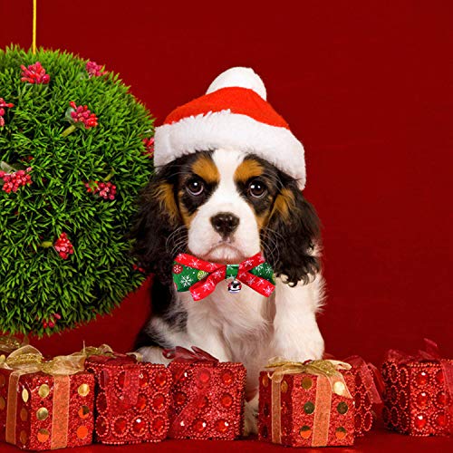 Boodtag Weihnachts- Halsbänder mit Glöckchen, für Hunde und Katzen, verstellbar, mit Schnee- Druck, schöne Schleife, Größe XL-7