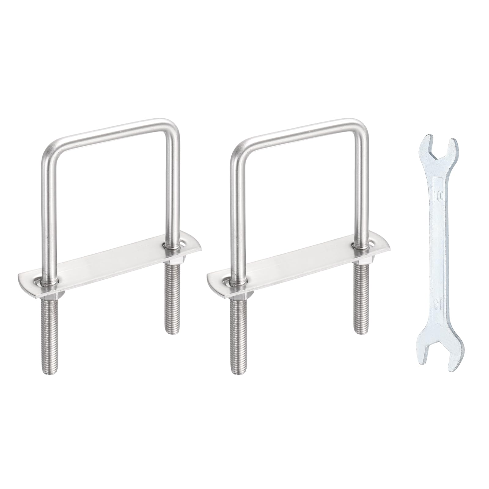 sourcing map 2 Sets M8 Square U-Bolts, 2.36"(60mm) Inner Width 3.9"(100mm) Length 304 Stainless Steel U Clamp Bolts with Nuts, Plates and Wrench for Trailer Ski Boat Fishing Boat