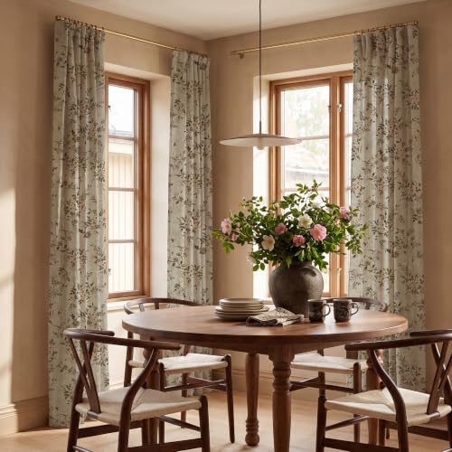 NICETOWN Floral Linen Curtains 96" Long Vintage Drapes 2 Panels, Ivory — view 6
