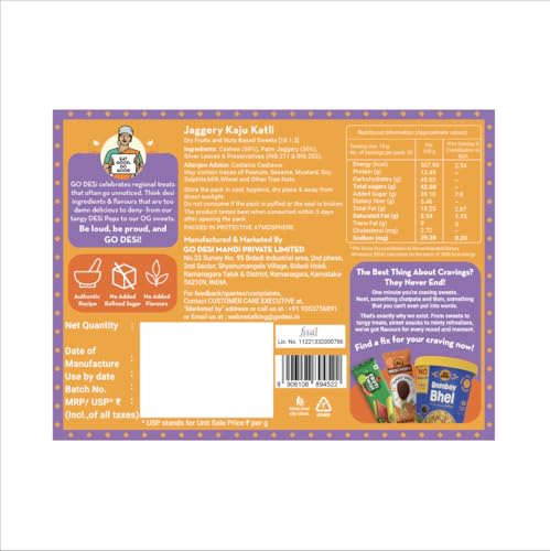 Image of GO DESi - Jaggery Kaju Katli | 69% Cashews | Gud Kaju Katli | Sugar Free Sweets | Cashew & Jaggery Sweet | Indian Mithai | Sweets Gift Pack | 200 grams