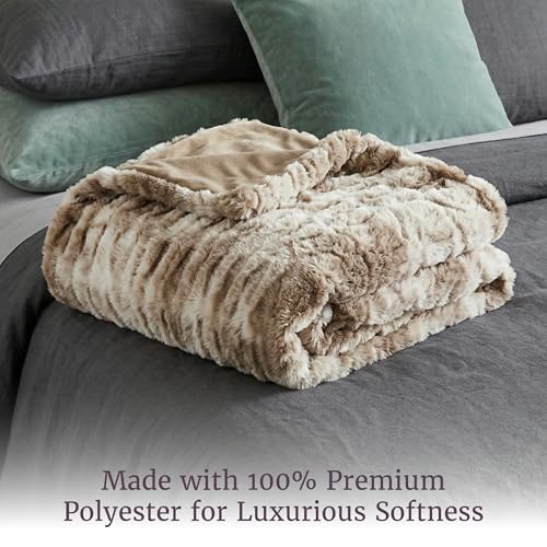 Image of Lavish Home Oversized Ruched Faux Fur Blanket - 60x80-Inch Plush Polyester Faux Fur Queen-Size Throw for Sofas and Beds - Luxurious Bedding (Taupe)