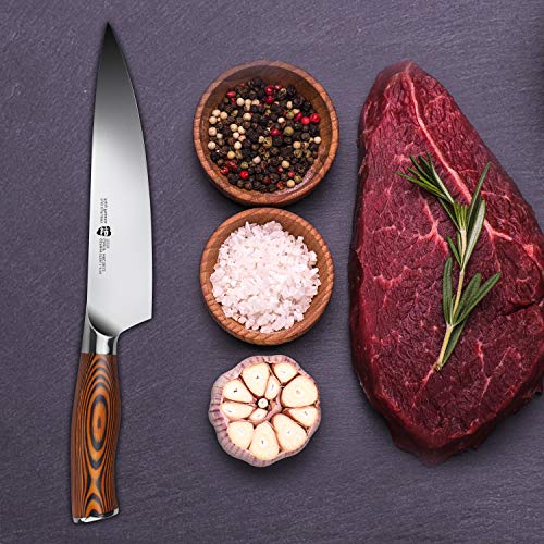 TUO Chef Knife- Kitchen Chef’s Knife - High Carbon German Stainless Steel Cutlery - Rust Resistant - Pakkawood Handle - Luxurious Gift Box Included - 8” - Fiery Phoenix Series