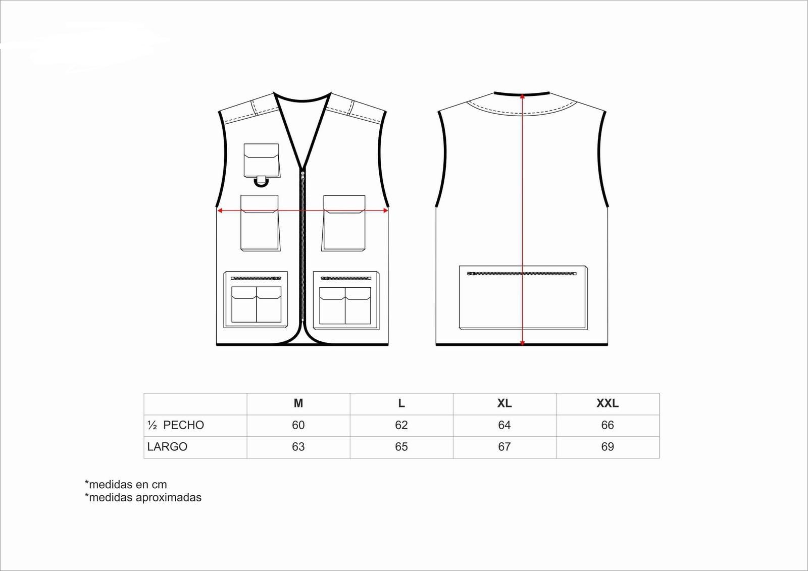 WORKTEAM Chaleco Safari Multibolsillos, Chaleco con Cremallera y Bolsillos Funcionales, Escote Pico, Unisex
