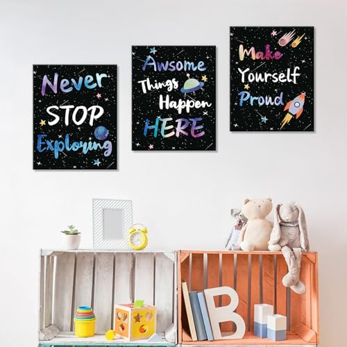 Image of CHDITB Outer Space Framed Canvas Wall Art, Universe Theme Artwork, Inspirational Quote Wall Decor, Stellar Sky Poster, Galaxy Universe Art Prints For Kids Room, Boy Bedroom Classroom Decor(8X10 Inch)