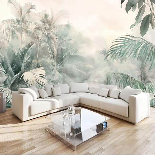 Aquarelle Papier Peint 3D Panoramique Plantes Tropicales De La Jungle Tapisserie Mural Moderne Fresque, Poster Geant Mural, Pour Salon Chambre Fond Tv Style Déco 300 X 210 Cm