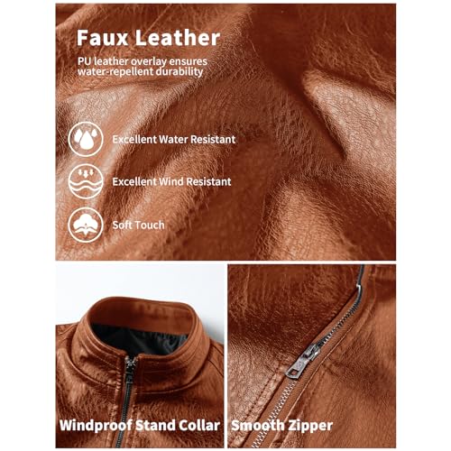 Image of PEGENO Men's Stand Collar Leather Jacket Lightweight Faux Leather Motorcycle Jacket