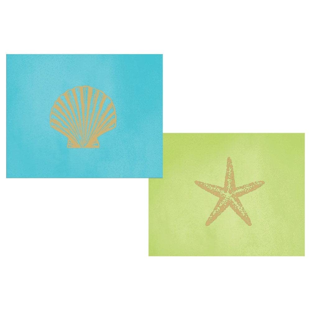 Caspari Sealife Assorted Foil Embossed Boxed Note Cards in Cool, 10 Note Cards & Envelopes
