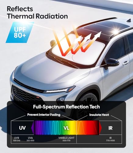 Image of Wigoo for Chevrolet Trax Windshield Sunshade [OEM Design, 100% Sun Blockage] Foldable Heat Insulation Sun Shade with Storage Bag, for Chevrolet Trax (2024-2026), Silver Coating