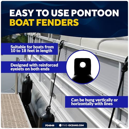 image for Five Oceans 2-Pack Twin Eye Ribbed Boat Fenders 4.5 x 16-Inch, Black, 