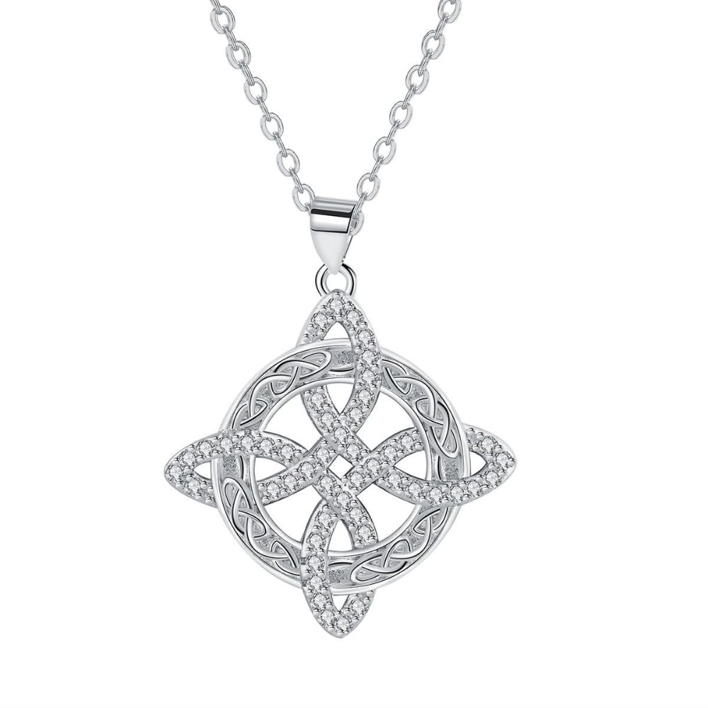 Tetragrammaton Nudo De Bruja Celtic Knot Necklace, Cubic Zirconia Crystal Witches Knot Pendant Infinity Cross Design Jewelry for Women Men