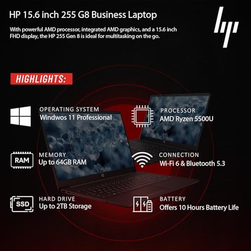 Image of HP New 15.6'' Business and Student Laptop(2025 /2026 Edition), Intel Powerful Processor, 8GB RAM, 256GB SSD, Ultra Quiet Design, Long Battery Life, Wi-Fi 6, Windows 11 Pro with Microsoft Office, WOWPC