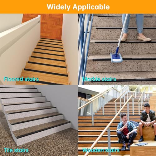 Image of Stair Tread Edge Protectors Adhesive Stair Strip Wide Side Design Non-Slip, Sunscreen, Waterproof, Antifreeze, Wear-Resistant L Shap - (Black Pack-2)