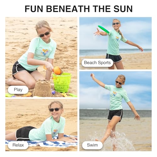 Image of Kanu Surf Girls' Jade Rash Guard UPF 50+ Sun Protection Short Sleeve Swim Shirt