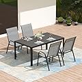 PIZZELLO 5-Piece Outdoor Patio Dining Set, 4Pcs Stackable Patio Chairs and Rectangular Dining Table, All Weather Outdoor Table and Chairs Set for Backyard, Garden, Deck and Poolside