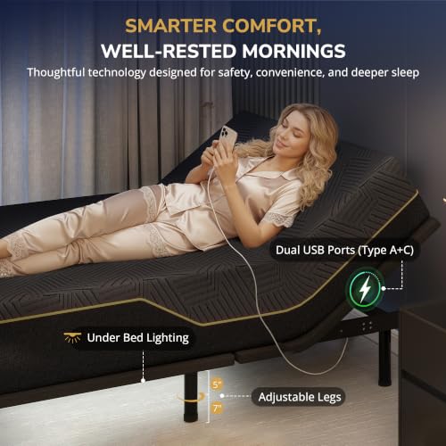 Image of EGOHOME Massage Adjustable Bed Frame Full and 14 inch Memory Foam Mattress | Independent Head and Foot Incline, Zero Gravity, 12 inch Adjustable Legs, No Headboard, Wireless Remote, Zero Clerance