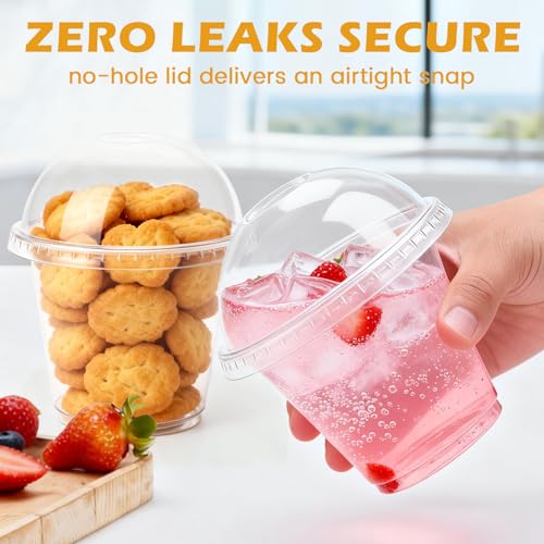 Image of Lamosi 200 Pack 9 oz Plastic Cups with Lids, Disposable Clear Cups with Lid | Small Cups with Dome Lid No Hole for Dessert, Ice Cream, Snack, Fruit, Cake, Pudding and To-go Drink, BPA Free, Freezer Safe