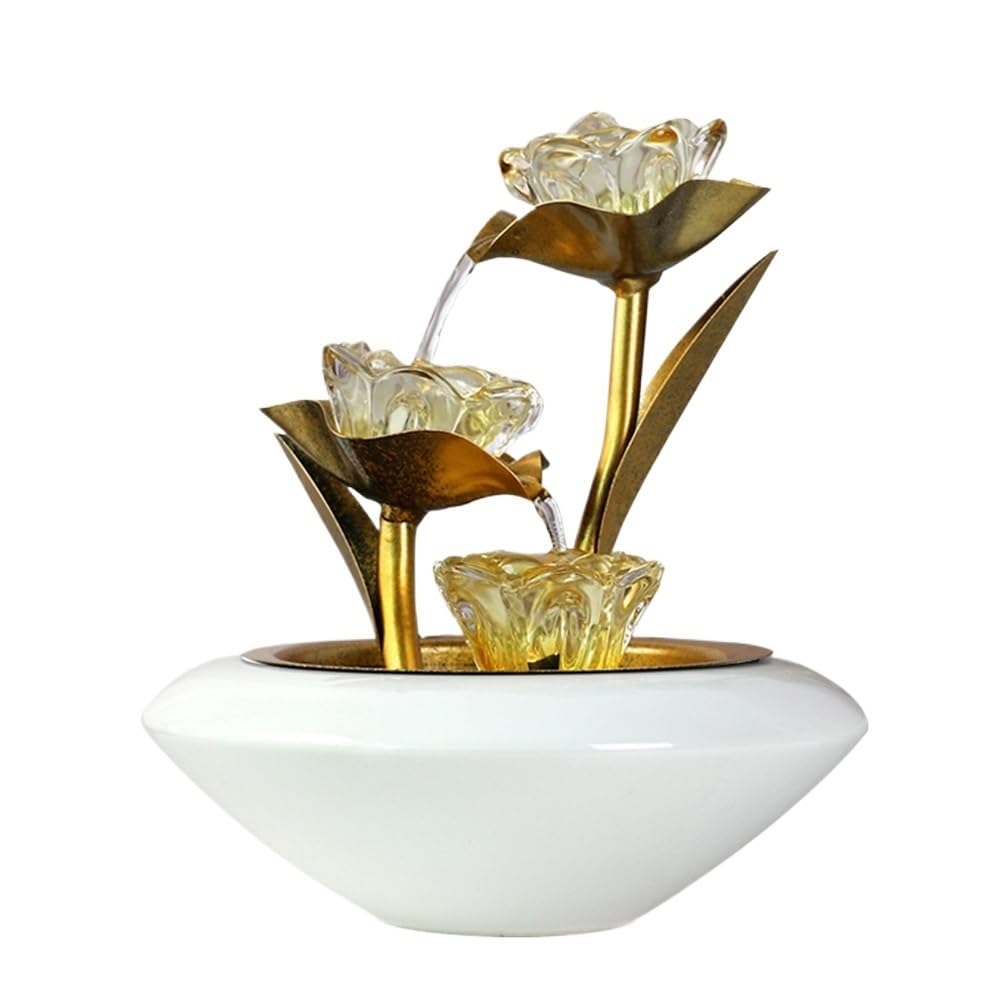 ZTHYSHOZ Tabletop Fountain Waterfall Golden Lotus Desktop Flowing Water Ornament Recycled Home Small Fountain Decoration