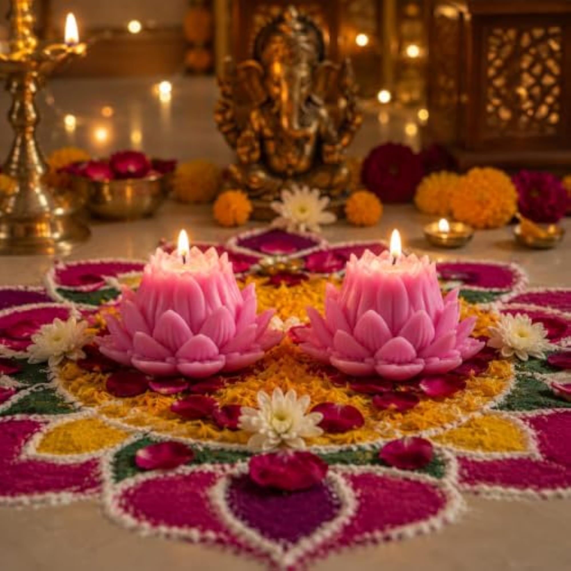 Pink Lotus Flower-Shaped Decorative Candle, Handcrafted Floral Candle