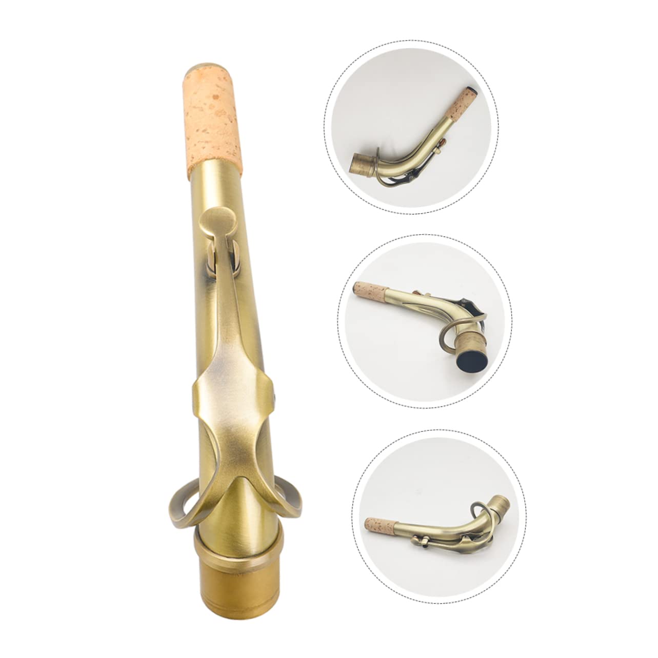 Bocchino per Sassofono Curva Diametro 24, 5mm in Ottone | Ricambio per Sax Alto e Sax, Finitura Oro Antichizzata, Aspetto Elegante