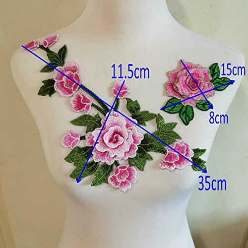 3pcs/Set Flowers Embroidered Patch Sticker for Clothing Jacket Jeans Lace Applique DIY Clothes Decorations Fabric Patches (Color D Pink)