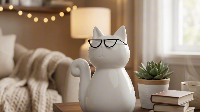 Estatua de Gato Blanco con Gafas de 7 pulgadas miniatura 7