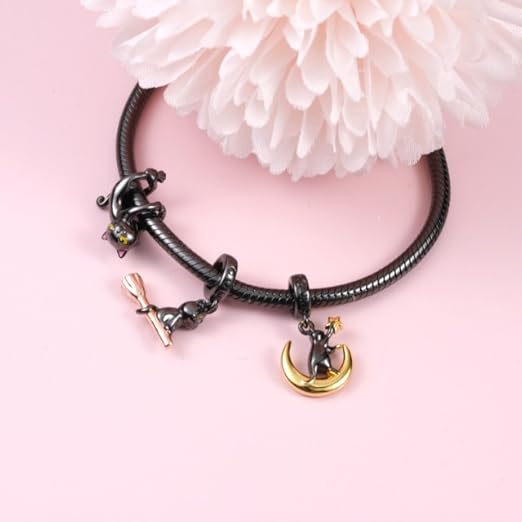 Mira Telescopica Collar Colgante De Plata Esterlina 925 Con Diseño De Gato, Estrella Y Luna | Regalo Para Mujeres Y Niñas Collar Plata 925 Gato Luna