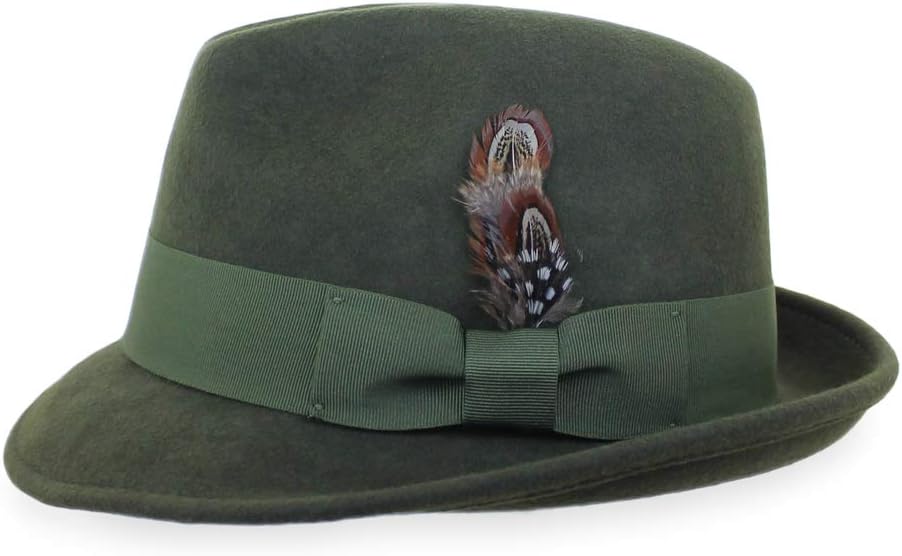Hats in the Belfry Trilby Men/Women Snap Brim Vintage Dress Fedora Hat 100% Wool (US, Alpha, XLarge, Olive)