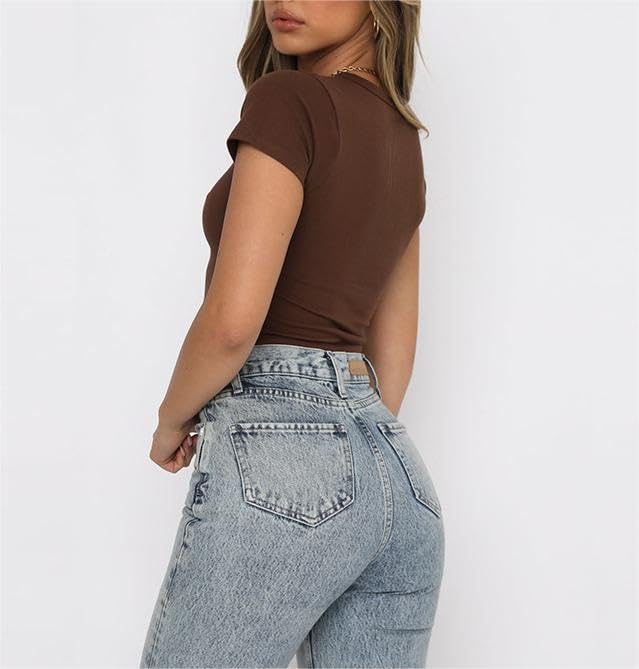 Women's 3 Pack Short Sleeve Shirts Basic Slim Fit Crop Tops Going Out Tops 2024 Spring Summer Tight Tees Y2k Clothes3