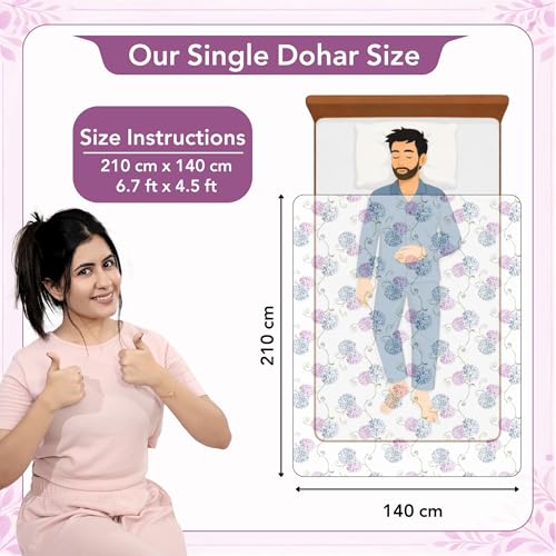 Image of Divine Casa Cotton Dohar Single Bed 210 x 140 cm, 120 GSM Lightweight Summer Blanket, Soft Breathable AC Quilt, Reversible Cooling Comforter for All Seasons